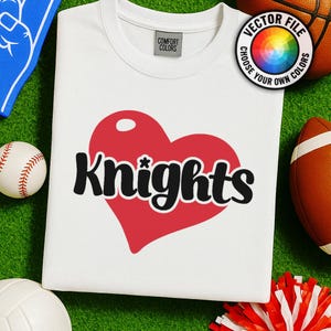 Knights Heart SVG, School Spirit Cut File, Team Mascot Shirt Design, Cheerleading PNG, Football Game Day Sublimation, Digital Download
