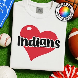 Indians Heart SVG, School Spirit Cut File, Mascot Shirt Design, Cheerleading PNG, Football Game Day Sublimation, Digital Download