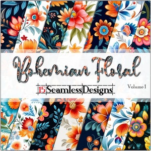 Bohemian Floral vol. 1 SEAMLESS - Digital Paper - Backgrounds - Sublimation - 15 Designs (12x12in @ 300dpi) - Commercial Use