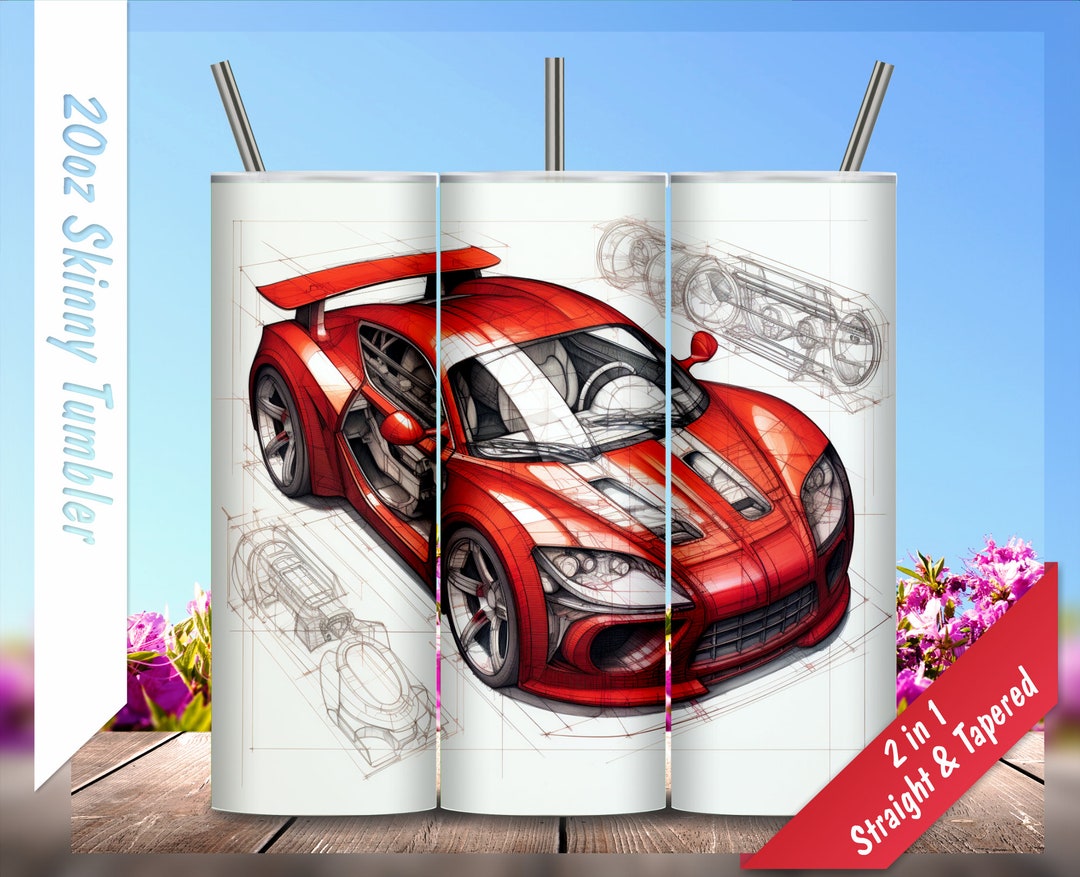 Red Sports Car Diagram Art 20oz Skinny Tumbler Warp, Personalized