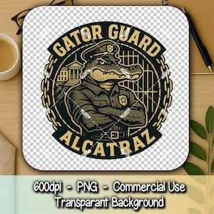 Gator Guard Alcatraz Vintage Emblem PNG | Bold Prison Badge Style Alligator Clipart for T-Shirts