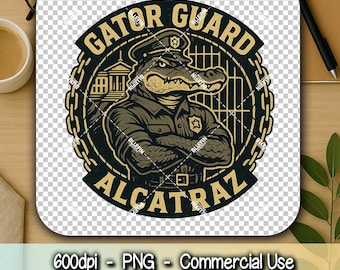 Gator Guard Alcatraz Vintage Emblem PNG | Bold Prison Badge Style Alligator Clipart for T-Shirts