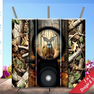 Deer Hunting in Scope!  20oz Skinny Tumbler, Personalized tumblers, Sublimation Designs , Tumbler Wrap, Instant PNG Download, Seamless Camo