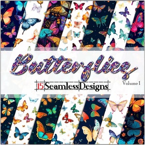Butterflies vol. 1 SEAMLESS - Digital Paper - Backgrounds - Sublimation - 15 Designs (12x12in @ 300dpi) - Commercial Use, Instant Download