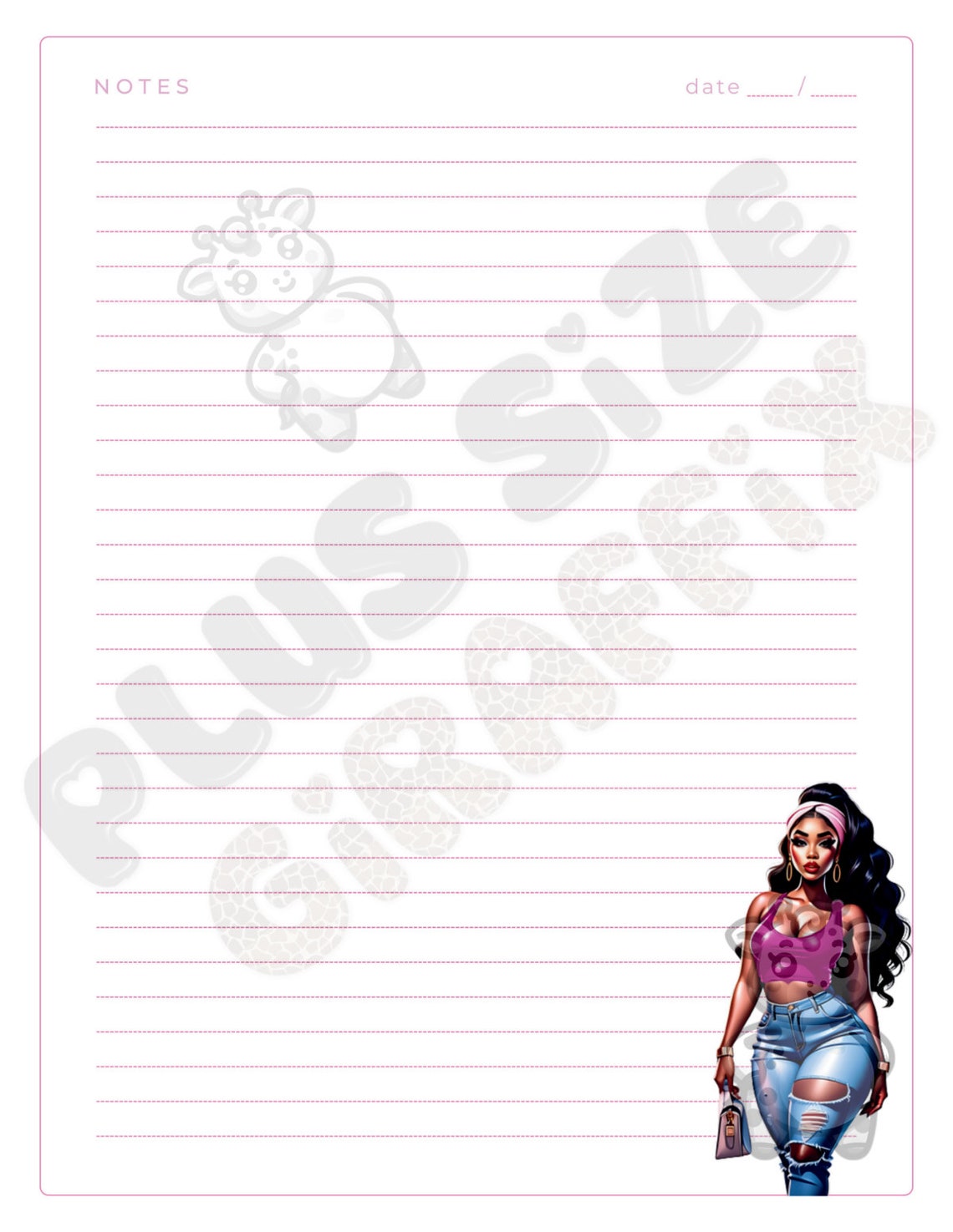Pink Notes Bundle: Curvy Black Girl Printable Memo Pad (digital File ...