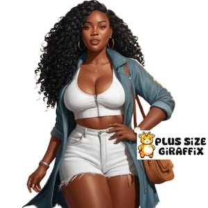 Curvy PNG Printable Art, Sexy Black Woman with Curls Wall Decor, Plus Size Wall Art, Plus Size Woman Clipart, Plus Size Black Girl AI Art