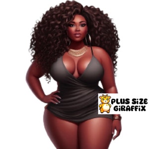 Sexy Chubby Girl Poster | Black Clipart | Printable Wall Art | Instant Download PNG | Female Curvy Body Art | Woman Wearing Sexy Black Dress