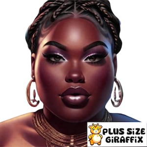 Curvy Black Woman PNG | Printable Art | Woman with Gold Hoops Clipart | Melanin Wall Art | Woman Illustration | Black Female Art | Plus Size