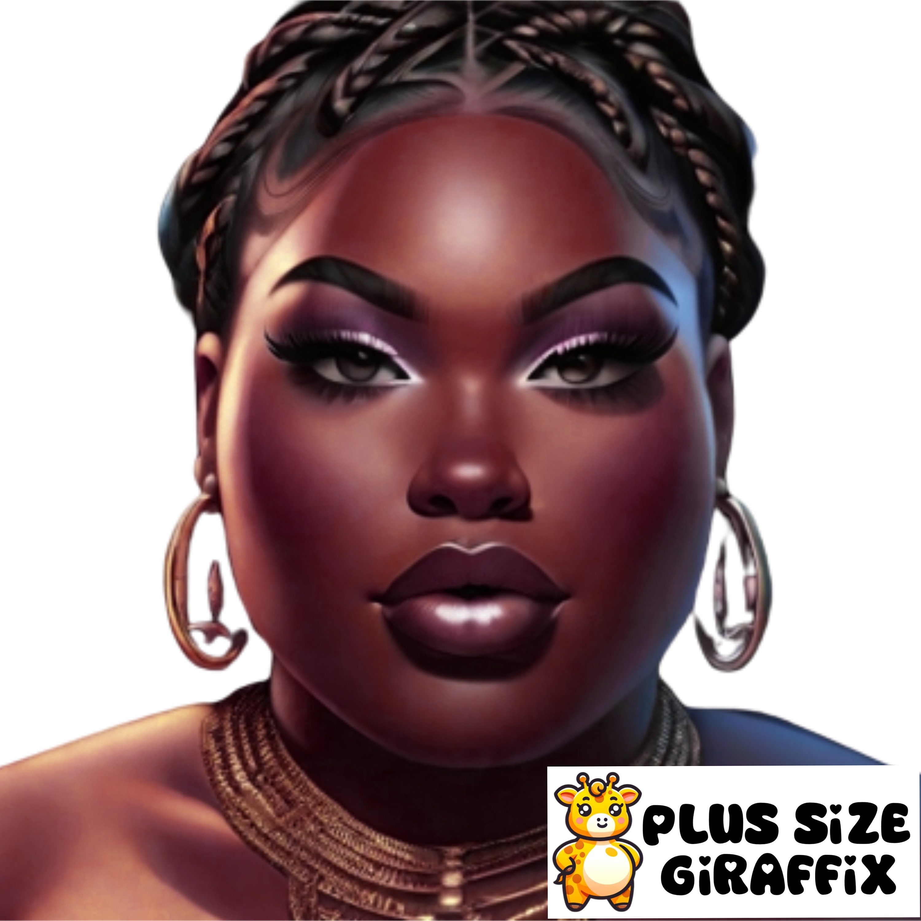 Curvy Black Woman PNG Printable Art Woman With Gold Hoops Clipart ...