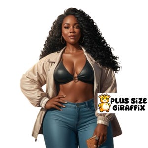 Sexy PNG Printable Art, Plus Size Black Woman with Curls Wall Decor, Plus Size Wall Art, Curvy Woman Clipart, Plus Size Black Girl AI Art