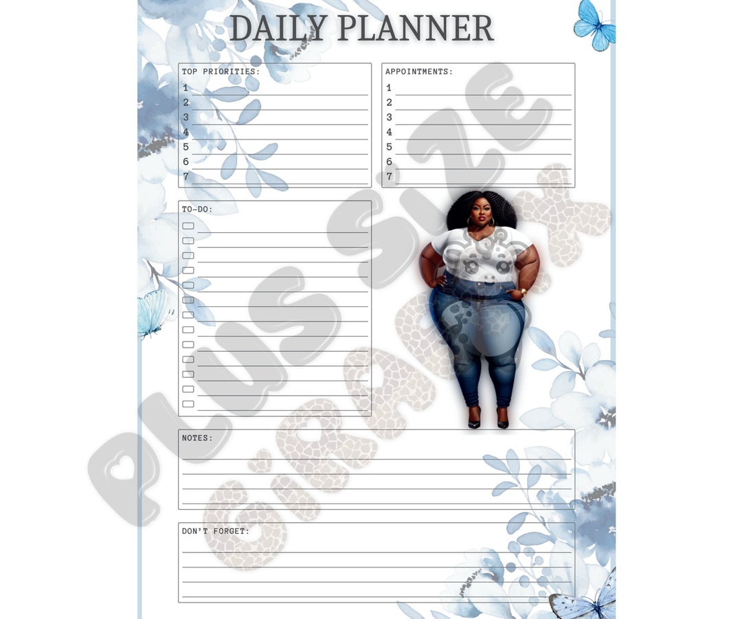Blue Floral Printable Planner Page, Plus Size Black Girl Planner ...
