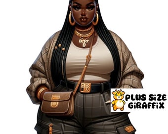 BBW Black Woman PNG, Bling Jewelry, Curly Hair, Melanin Wall Art, Curvy Woman Clipart, Natural Black Girl AI Art, Sexy Chubby Printable Art