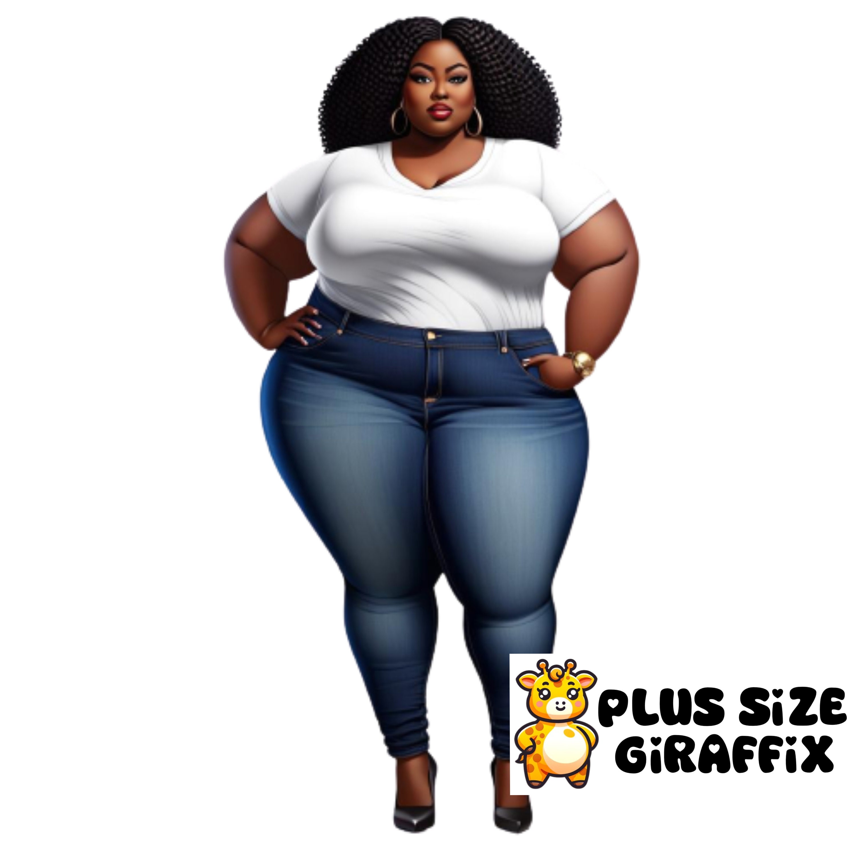 Black Printable AI Art, Instant Download, Sexy Plus Size Wall Art, Thick Woman, BBW Logo, PNG Clipart, Cricut Print Then Cut, Affordable Art