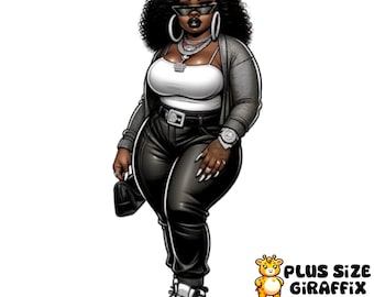 Printable Black Girl Wall Art, Afro Black Woman SVG, Sexy Plus Size Art, Chubby Girl, Curvy Woman Clipart, Plus Size Black Girl AI Art, PNG