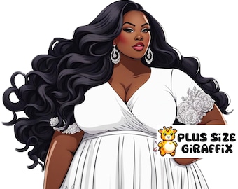 Beautiful Black Bride Digital Art, AI Art, PNG, Plus Size Wall Art, Self Love, Body Positivity, Curvy Woman Clipart, Plus Size Black Girl