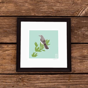 Mockingbird print linocut style bird lover gift birder gift bird decor bird print