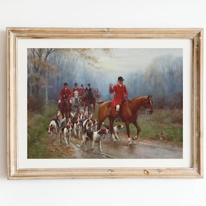 Vintage Equestrian Print - Antique English Equine Decor, British Fox Hunting Art, Huntsmen With Horses And Dogs, Horse Oil Paintings