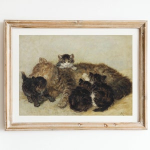 Pintura al óleo de gatito vintage - Estampado de animales antiguos, regalo de retrato de gato mascota, gatitos felinos, arte holandés del siglo XIX Póster