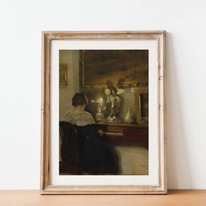 Vintage Woman Portrait Print - Antique Painting Of Lady Playing The Piano, Female Pianist Art Print, Moody Oil Painting, 19th Century Decor