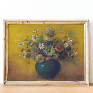 Pintura de ramo de flores vintage - Impresión de pintura pastel de bodegones antiguos, flores coloridas en jarrón, arte floral francés del siglo XX