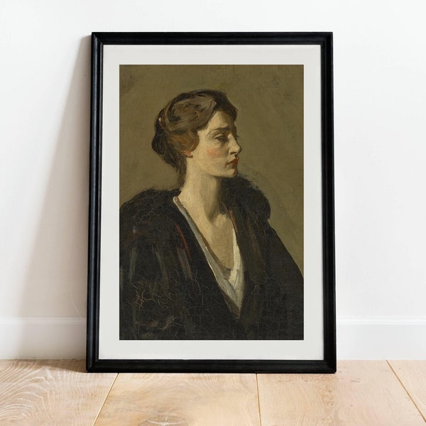 Vintage Female Portrait Painting - Antique Oil Painting Of Woman, Young Lady Wall Art Print, 20th Century British Paintings