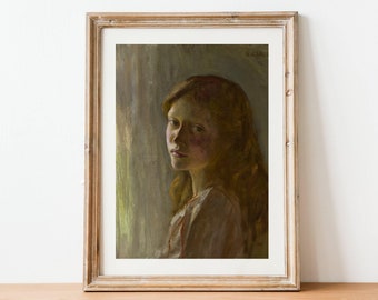 Vintage Portrait Of A Young Woman - Antique Female Print, 19th Century British Oil Paintings, Young Girl Figurative Art