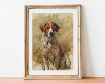impression de chien vintage - peinture à l'huile antique d'un chien de chasse, peintures rustiques du XIXe siècle, cadeaux d'amant de chien, art animalier vintage britannique