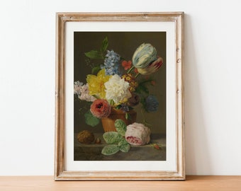 Vintage Flower Bouquet Painting - 19th Century Dutch Painting, Antique Floral Print, Home Decor, Botanical Wall Art
