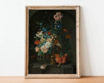 Antique Bouquet Flower Painting - vintage Dutch Still Life Art, 18th Century Painting, Fine Art Vase Print, Floral Print