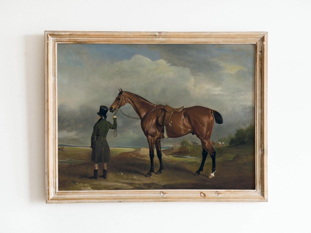 Antique Horse Oil Painting - Vintage Equestrian Print, Brown Chestnut ...