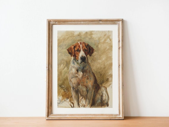 Vintage Dog Print - Antique Oil Painting Of A Hound Dog, 19th Century Rustic Paintings, Dog Lover Gifts, British Vintage Animal Art