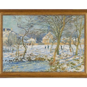Vintage Winter Landscape Print - Antique Oil Painting, 19th Century Classic French Art, Snow Covered Field and Trees, Impressionist Decor