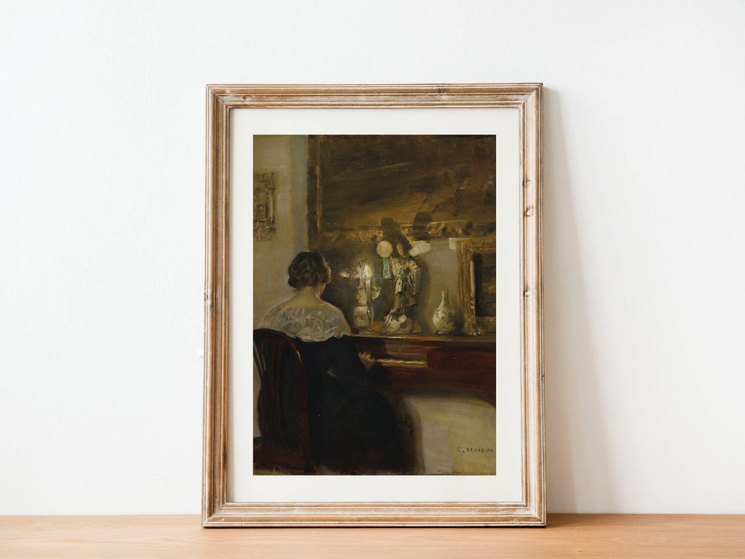 Vintage Woman Portrait Print - Antique Painting of Lady Playing the ...