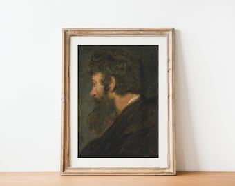 Antik porträtt av skäggig man från 1500-talet: Vintage människostudie, mörk stämningsfull oljemålning