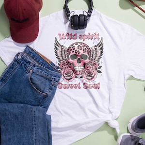 Wild Spirit Sweet Soul T-Shirt - Women&#39;s Bohemian Skull Tee - Casual Chic Graphic Top - Inspirational Fashion Tee
