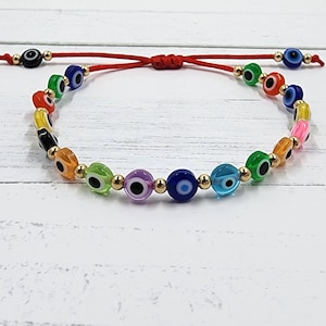 Pulsera de protección contra el mal de ojo Pulsera multicolor/Protección/Roja o negra/Ajustable/Hecha a mano/Regalo