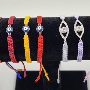 Evil Eye macrame Bracelet, Protection bracelet, many color options, Perfect gift for others or yourself Rhinestone adjustable Bracelet