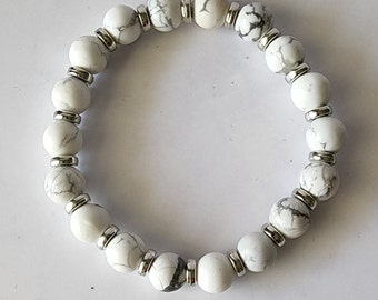 White Howlite 8mm Beaded Bracelet: Calm & Balance