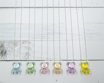Teddy bear necklace sterling silver layering necklace