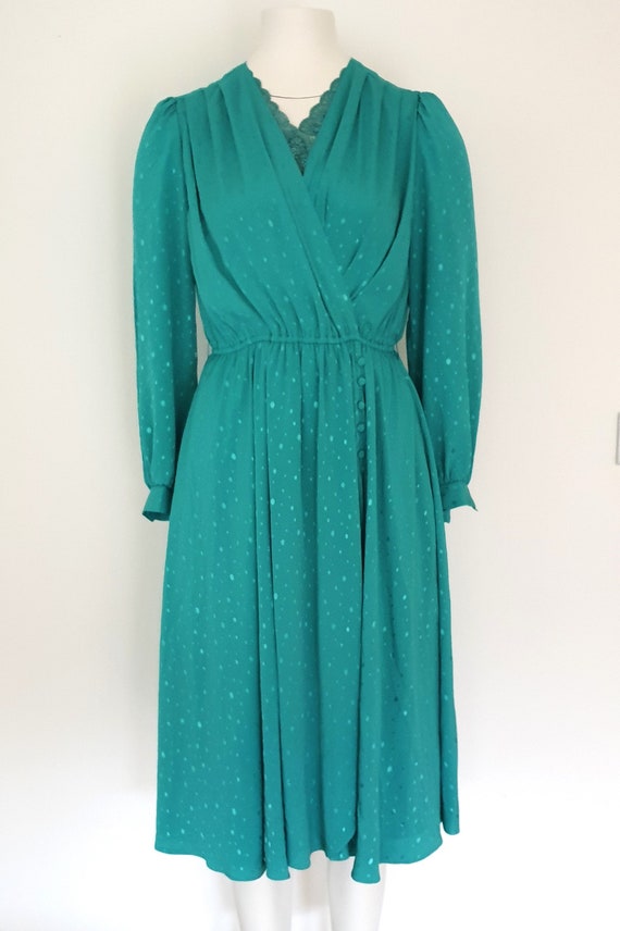 Sage green Vintage Midi Dress with lace and pleated p… Gem