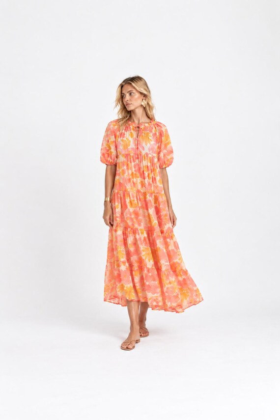 hot pink and orange floral dress Maxi - Lenzing Ecovero pink and orange summer dress