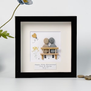 Personalized 50th Wedding Anniversary Pebble Art, Gold Anniversary Gift, 50th Wedding Gift, 50th Anniversary Frame Gift For Dad, Parents