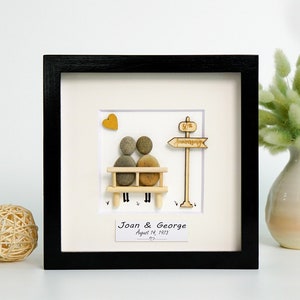 Personalized 50 Years of Marriage Pebble Art, 50th Anniversary Gifts For Parents, Gold Anniversary Gift, Golden Wedding Pebble Framed
