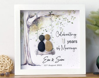 Personalised 1st Wedding Anniversary Gift, Happy First Anniversary Gift, Couple Pebble Art, Paper Anniversary Present for Husband or Wife