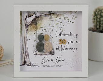 Personalized 50th Wedding Anniversary Pebble Art, 50th Anniversary Gift for Parents, Golden Anniversary Keepsake Gift, Golden Wedding Gift