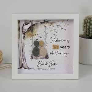 Personalized 50th Wedding Anniversary Pebble Art, 50th Anniversary Gift for Parents, Golden Anniversary Keepsake Gift, Golden Wedding Gift