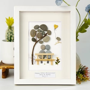 Personalized Golden Wedding Anniversary Art, 50 Years of Marriage Pebble Art, 50th Anniversary Gifts For Parents, Golden Wedding Frame Gift