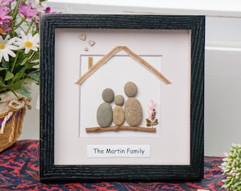 Personalized Gift For Family, New Home Gift, Pebble Art For Family, Family Portrait Frame Art, Gift For Mother's Day, New Parents Gift