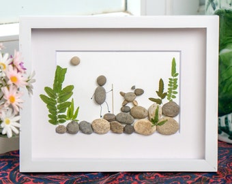 Hiking Family Pebble Art, Pebble Art Hiking, Framed Hiking Wall Art, Hike With Dog Pebble Art, Pebble Art Family, Rock Art, Unique Gift