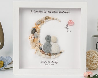 I Love You To The Moon And Back Pebble Art, Valentine's Day Gift, Anniversary Wedding Gift, Valentine's Gift For Couple, Gift For Girlfriend